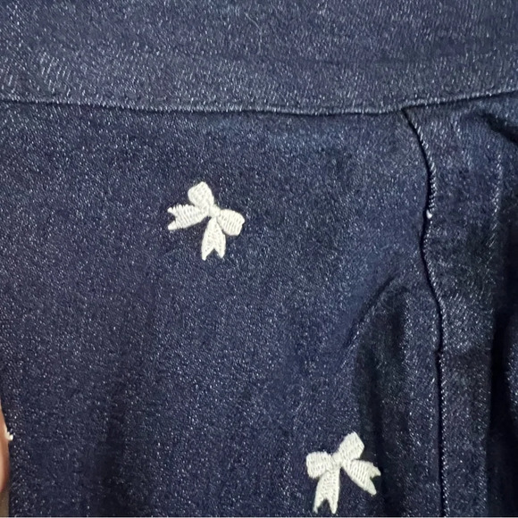 Denim Bustier Top with Embroidered Bows Detail Girly Coquette Barbiecore Size M - Picture 2 of 5